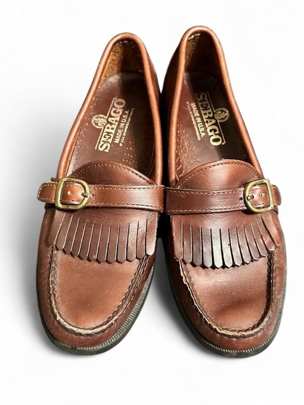 Vintage brown leather Serago kiltie fringe leather flats/loafers women’s 7.5